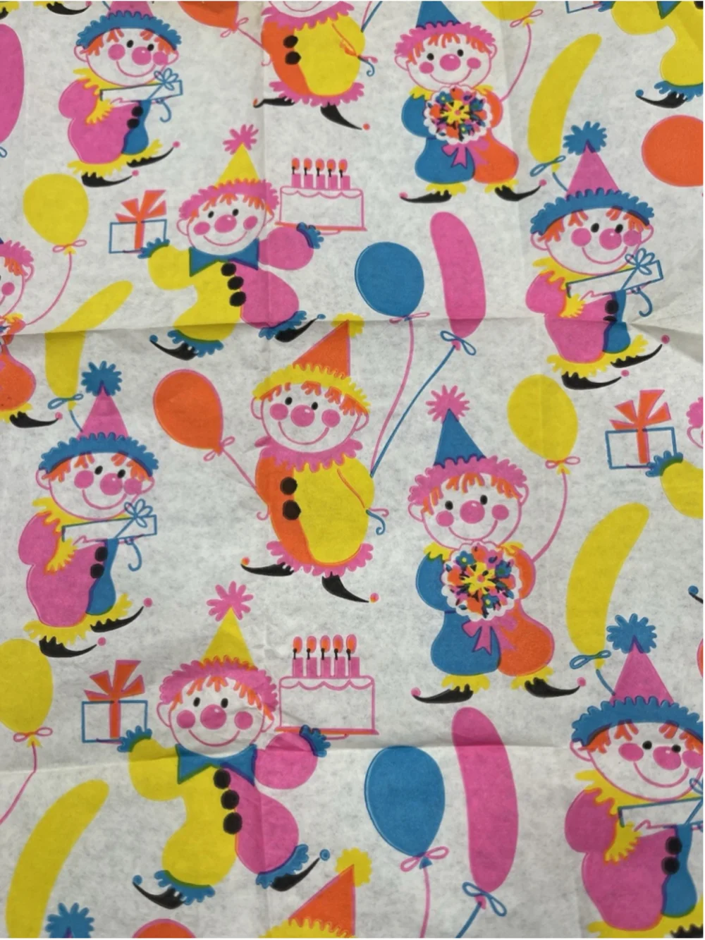 Vintage Tissue Paper 1960s Clowns Birthday 1 Sheet SEE ALL BRIGHT PRINT
